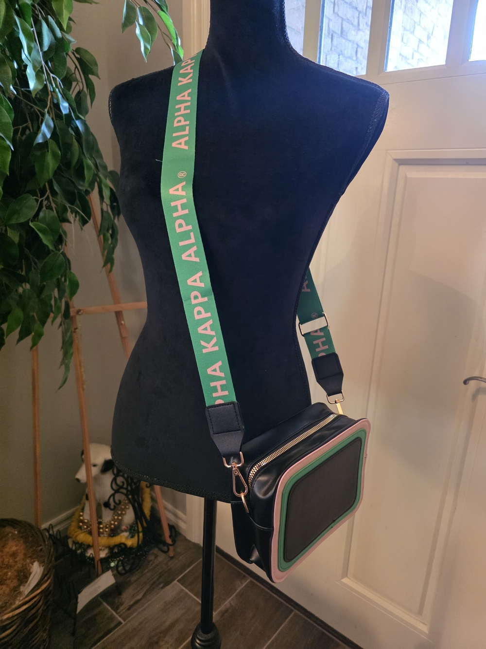 Black Sturdy Colorblock Satchel/Crossbody Bag with AKA (Alpha Kappa Alpha) Strap